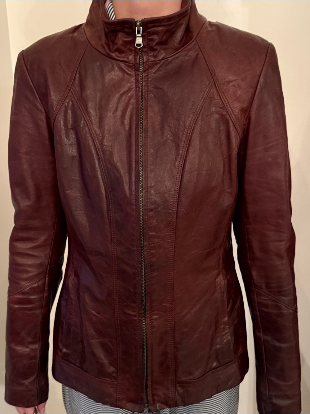 Danier Women's Burgundy Zip-Front Leather Jacket